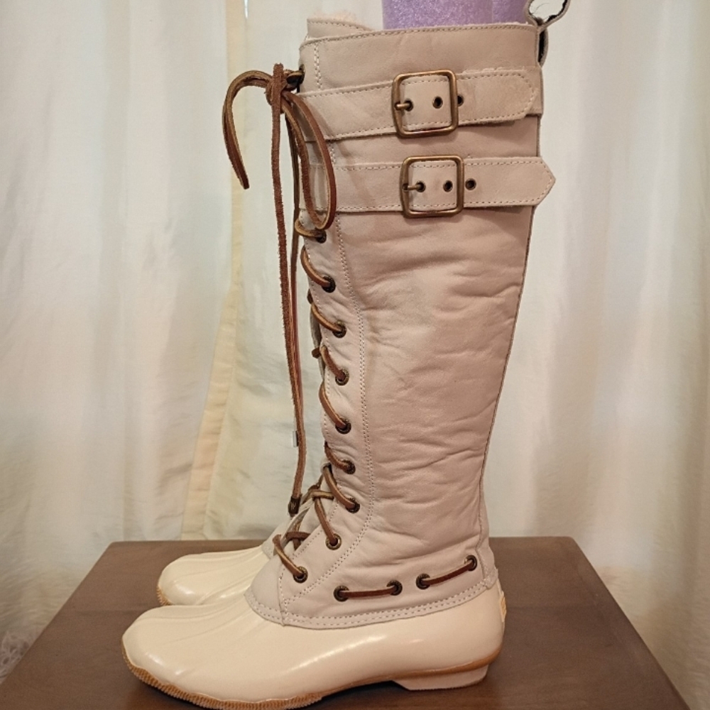 Sperry Cream Lace-Up Women's Boots with Buckles
